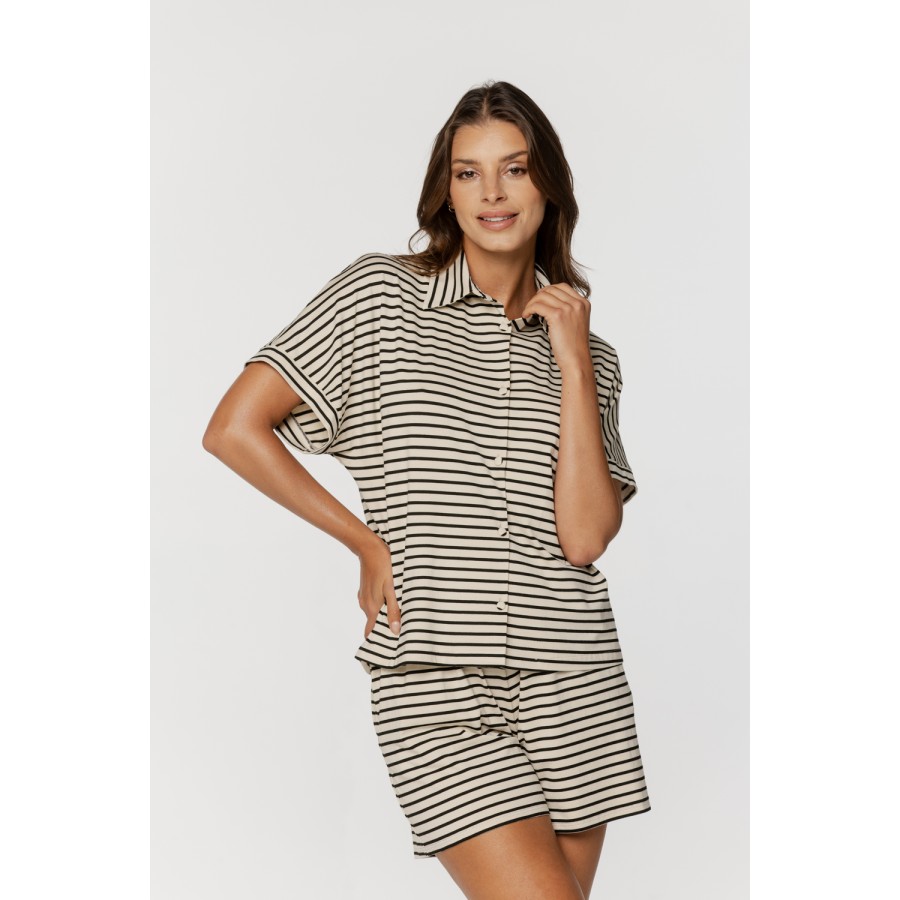 Sumptuous striped short-sleeved top and shorts pajama set 3 - www.coemi-lingerie.com 