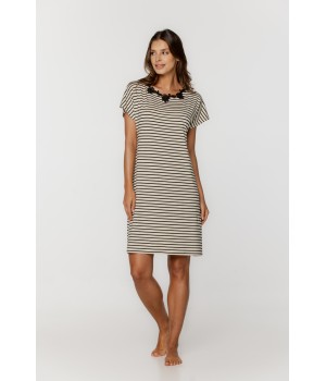 Beautiful striped nightgown with embroidered crew neck 1 - www.coemi-lingerie.com 