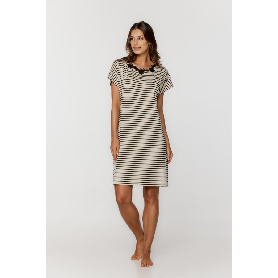 Beautiful striped nightgown with embroidered crew neck 1 - www.coemi-lingerie.com 