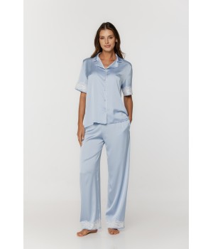 Ensemble de pyjama en satin et dentelle haut à manches courtes avec pantalon