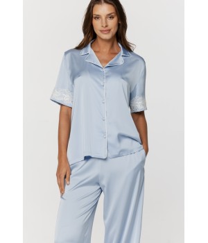 Ensemble de pyjama en satin et dentelle haut à manches courtes avec pantalon Pyjamas - www.coemi-lingerie.com 