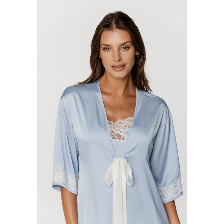 Sublime déshabillé en satin avec nœud au niveau de la poitrine et dentelle Déshabillés - www.coemi-lingerie.com 