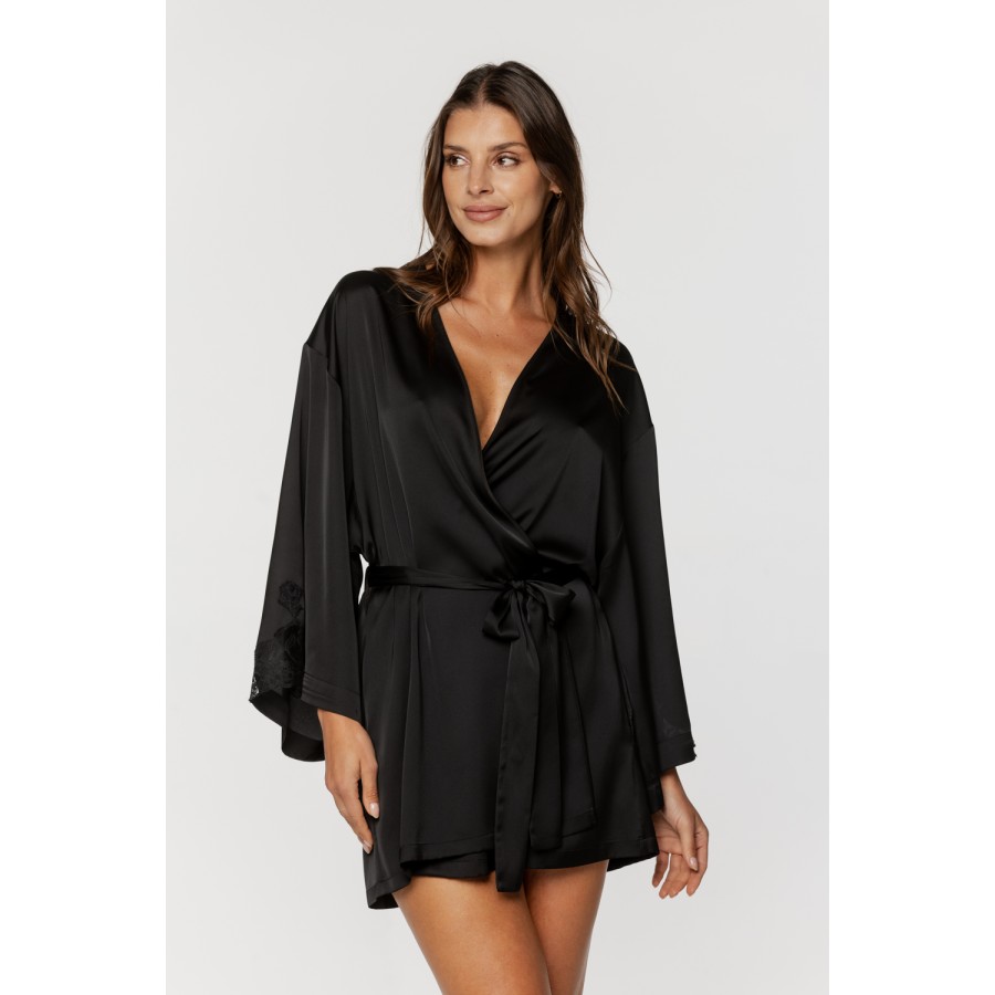 Wunderschönes kleines Satin-Negligé mit weiten, spitzenbesetzten Ärmeln. 5 - www.coemi-lingerie.com 