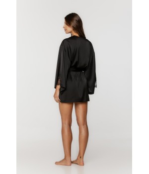 Ravissant petit déshabillé en satin, manches amples ourlées de dentelle Déshabillés - www.coemi-lingerie.com 