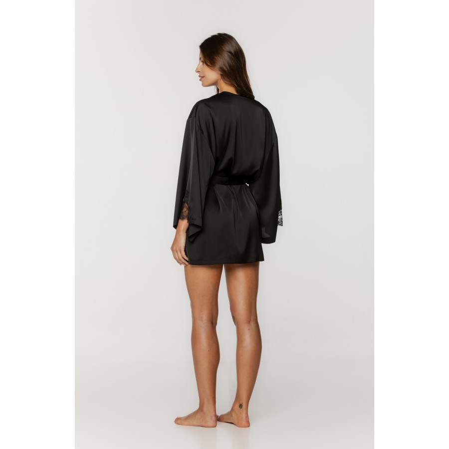 Wunderschönes kleines Satin-Negligé mit weiten, spitzenbesetzten Ärmeln. 6 - www.coemi-lingerie.com 