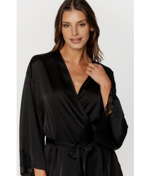 Ravissant petit déshabillé en satin, manches amples ourlées de dentelle Déshabillés - www.coemi-lingerie.com 