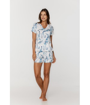 Pyjama-Set mit geblümtem Oberteil und kurzem Hosenbein, T-Shirt mit V-Ausschnitt