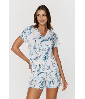 Pyjama-Set mit geblümtem Oberteil und kurzem Hosenbein, T-Shirt mit V-Ausschnitt 3 - www.coemi-lingerie.com 