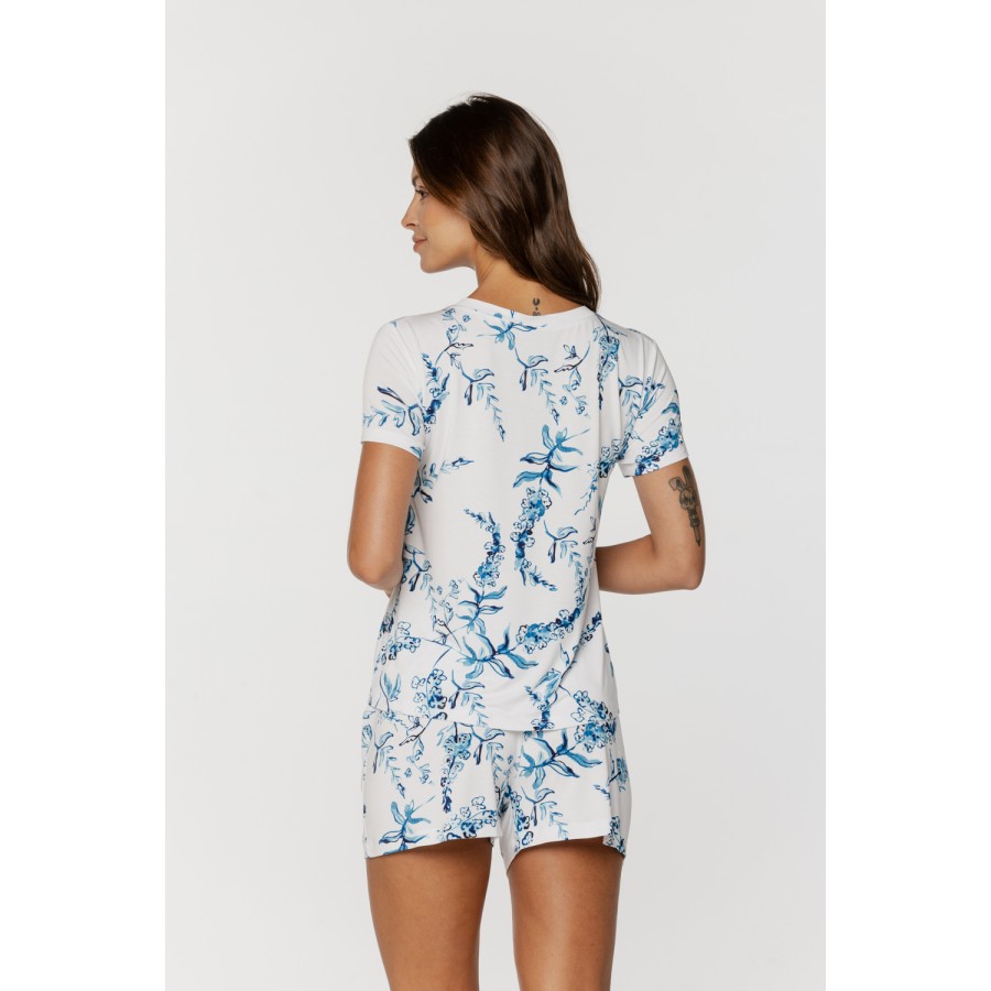 Pyjama-Set mit geblümtem Oberteil und kurzem Hosenbein, T-Shirt mit V-Ausschnitt 2 - www.coemi-lingerie.com 