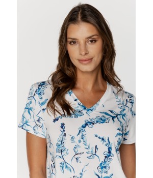 Ensemble pyjama Top et shorty motif fleuri, tee-shirt col V Pyjamas - www.coemi-lingerie.com 