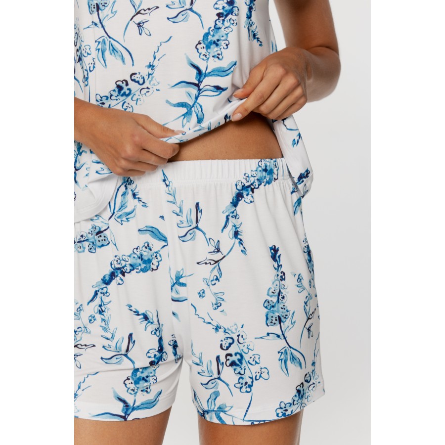 Ensemble pyjama Top et shorty motif fleuri, tee-shirt col V Pyjamas - www.coemi-lingerie.com 