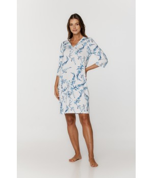 Floral print micromoda nightgown with ¾ sleeves and V-neck