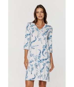 Floral print micromoda nightgown with ¾ sleeves and V-neck 3 - www.coemi-lingerie.com 