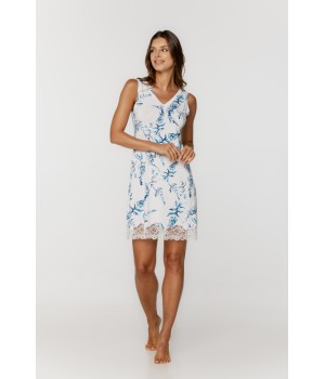 Babydoll aus Mikromodal mit Blumenmuster, V-Ausschnitt, breiten Trägern und Spitzenbesatz am Saum