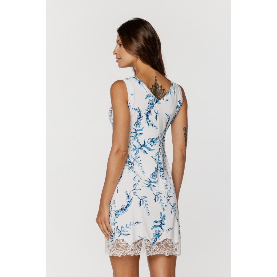 Floral print micromodal babydoll with V-neck, wide straps and lace trim at the hem 2 - www.coemi-lingerie.com 