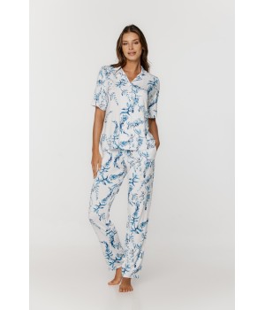 Pijama de micro modal con camisa de flores estampadas y pantalón largo