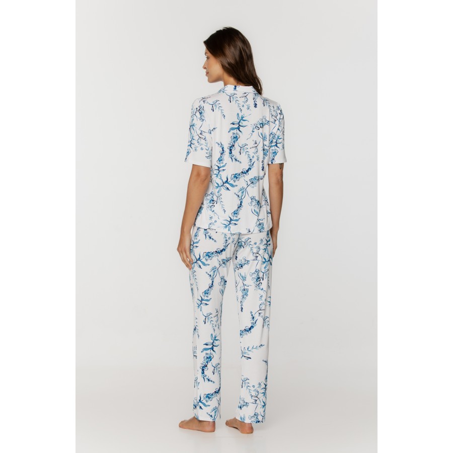 Floral print micromodal pyjama set: shirt-style top and long pants 3 - www.coemi-lingerie.com 