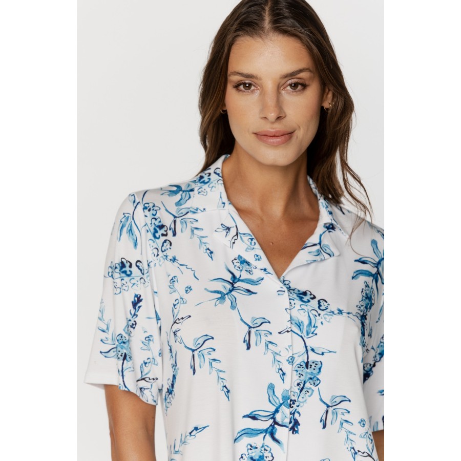Pijama floreado micromodal vista completa camisa y pantalón
