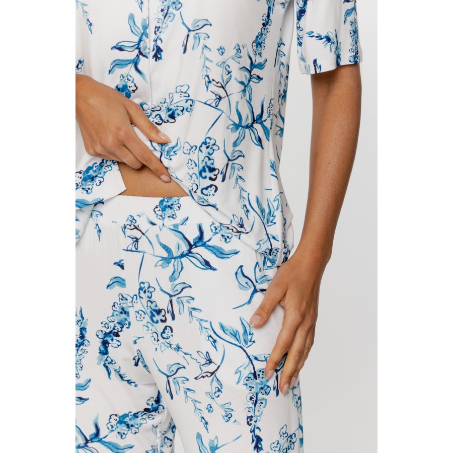Ensemble de pyjama en micromodal haut style chemise pantalon long motif fleuri Pyjamas - www.coemi-lingerie.com 