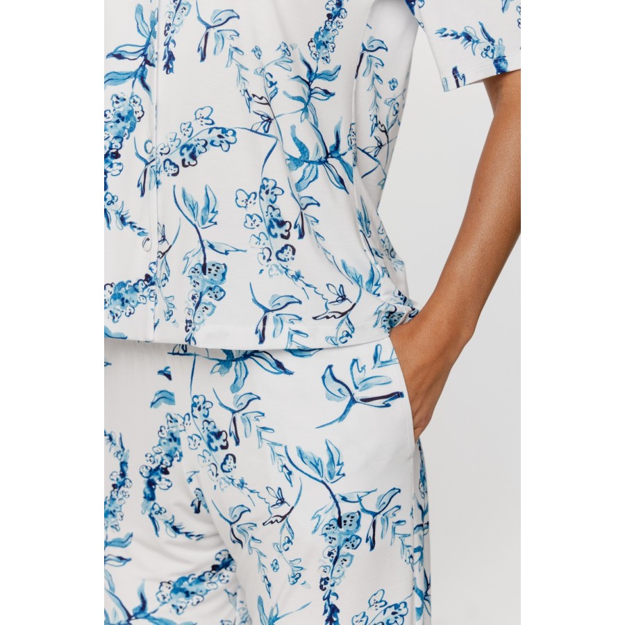 Pijama micromodal azul flor blanco tallas S a 5XL