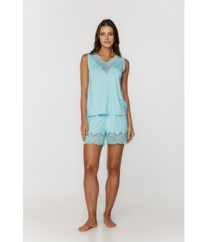 Micromodal and lace pajama set (top and shorts), sleeveless top 1 - www.coemi-lingerie.com 