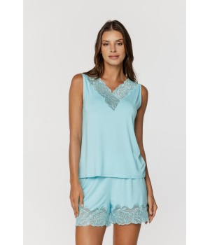 Pyjama-Set aus Mikromodal und Spitze (Oberteil und Shorts), ärmelloses Oberteil 3 - www.coemi-lingerie.com 