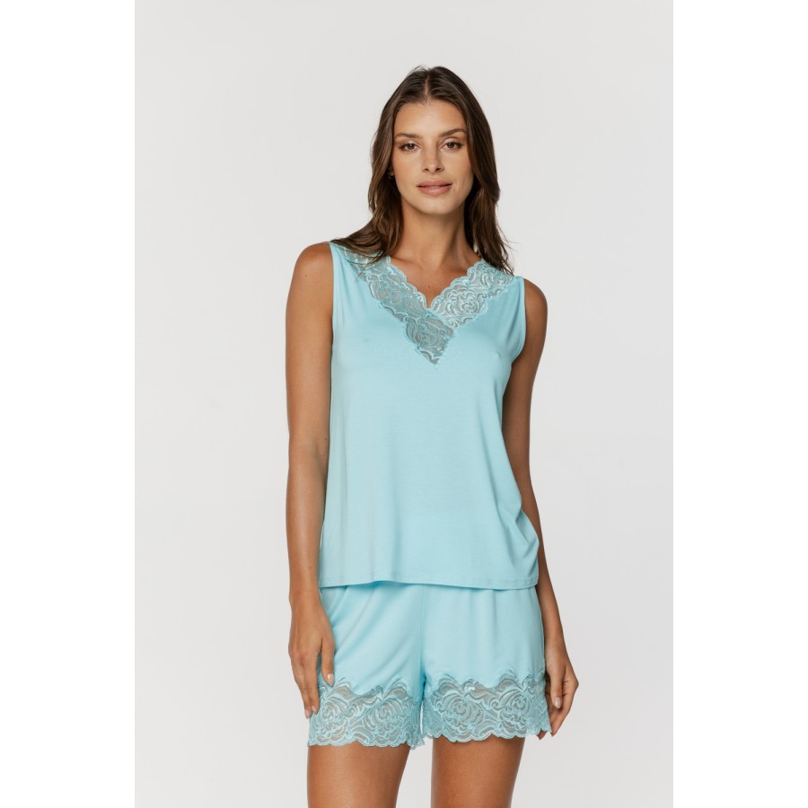 Ensemble pyjama top et shorty en micromodal et dentelle top sans manches Pyjamas - www.coemi-lingerie.com 