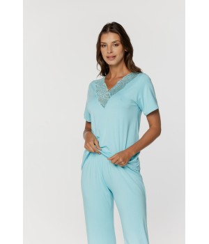 94 Micromodal and lace pyjama set, V-neck t-shirt with lace front and back 3 - www.coemi-lingerie.com 