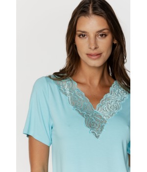 Ensemble pyjama en micromodal et dentelle tee-shirt col en V et dentelle devant et dans le dos Pyjamas - www.coemi-lingerie.com 