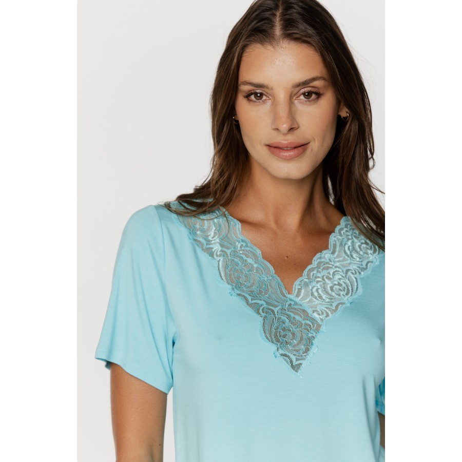 94 Micromodal and lace pyjama set, V-neck t-shirt with lace front and back 4 - www.coemi-lingerie.com 