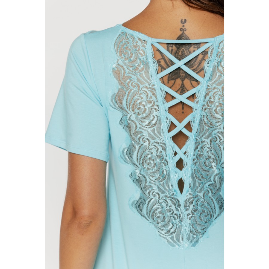 Pyjama-Set aus Mikromodal und Spitze, V-Ausschnitt-T-Shirt mit Spitze vorne und hinten 5 - www.coemi-lingerie.com 