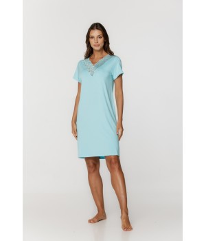 Camisón de micromodal azul con encaje en el escote en V