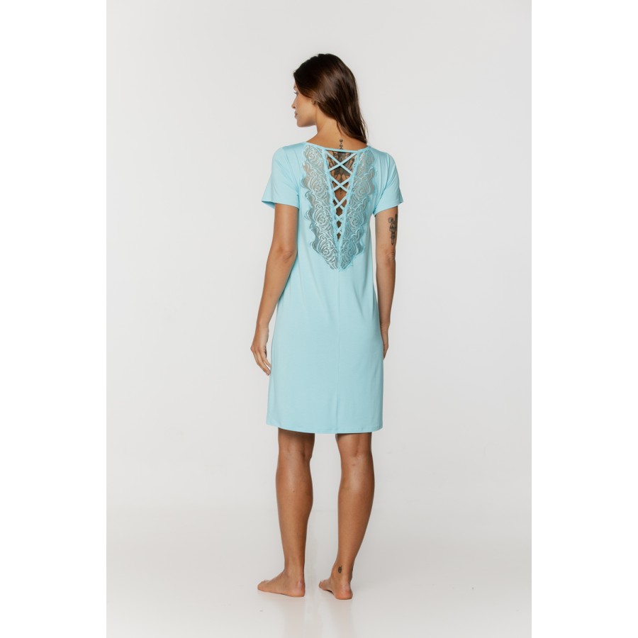 82 Micromodal tunic nightgown with short sleeves, V-neck, and lace trim 2 - www.coemi-lingerie.com 