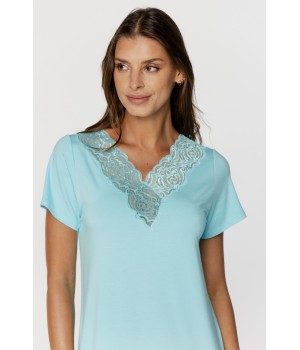 Camisón de micromodal azul visto de perfil, manga corta