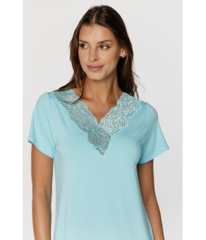 Chemise de nuit en micromodal tunique manches courtes col en V ourlé de dentelle Chemises de nuit - www.coemi-lingerie.com 