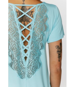 Camisón de micromodal azul con espalda de encaje y lazos