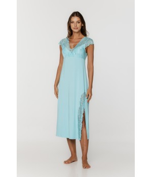 107 Gorgeous micromodal nightgown, beautifully slit length at the thigh and short lace sleeves 1 - www.coemi-lingerie.com 