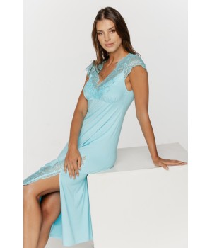 Magnifique chemise de nuit en micromodal,belle longueur fendue sur la cuisse et manches courtes en dentelle Chemises de nuit - w