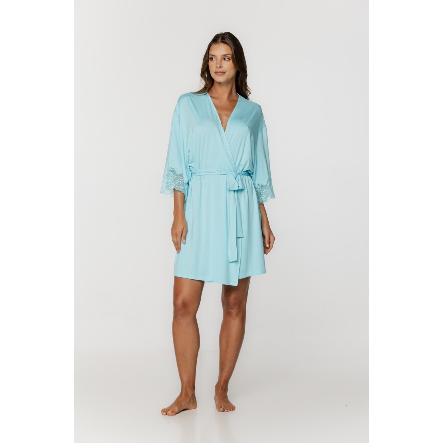 Hübsches kleines Negligé aus Mikromodal mit 3/4-Ärmeln und Spitzensaum. 1 - www.coemi-lingerie.com 