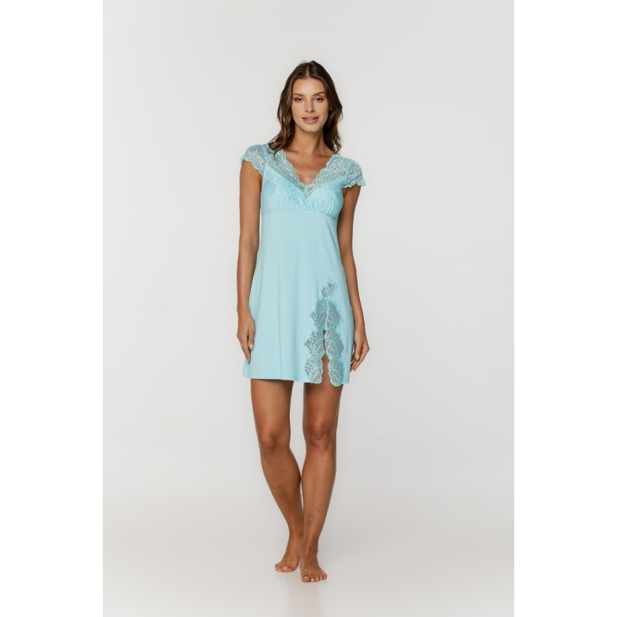 Nuisette en micromodal manches courtes en dentelle, découpe sur la cuisse et dans le dos Nuisettes - www.coemi-lingerie.com 