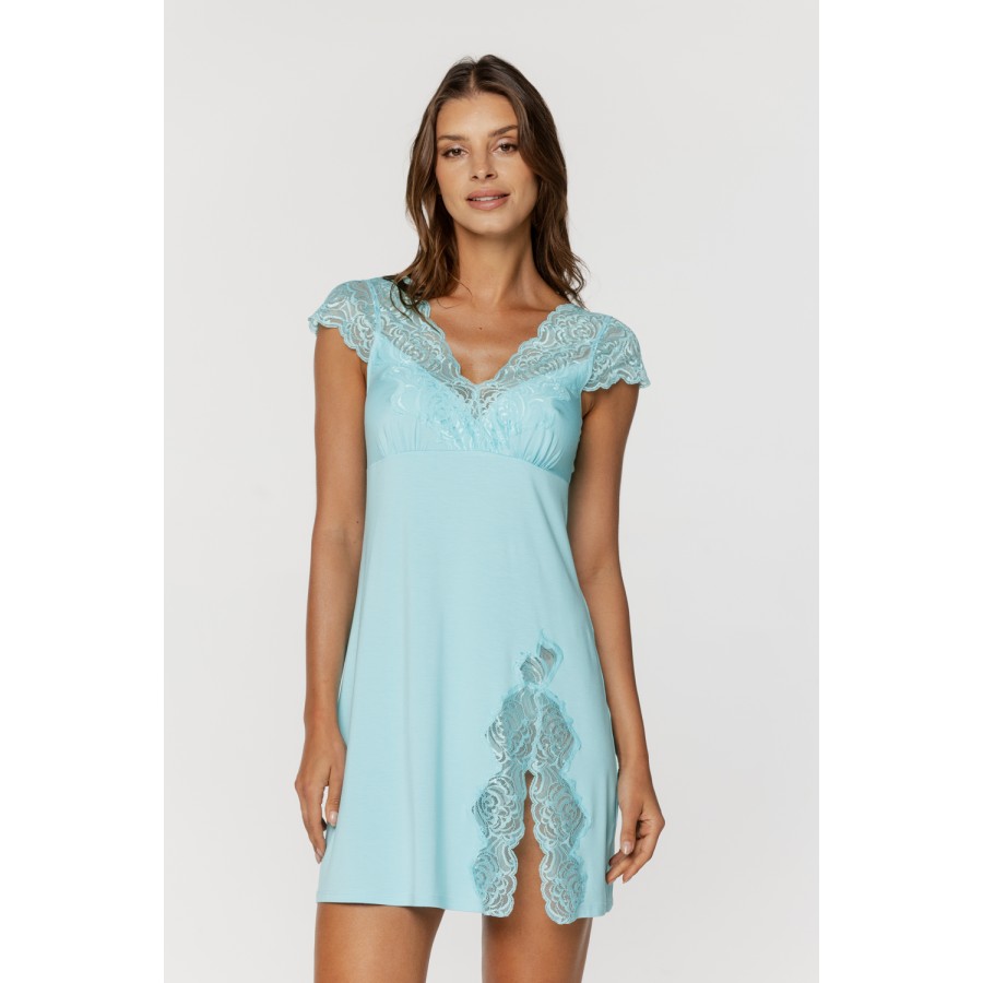 Micromodal babydoll with short lace sleeves, cutouts on the thigh and back 3 - www.coemi-lingerie.com 