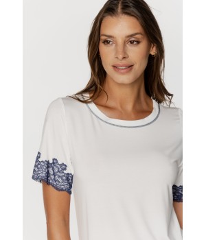 Pyjama-Set aus Mikromodal mit kurzen, spitzenbesetzten Ärmeln und langer, fließender Hose 4 - www.coemi-lingerie.com 