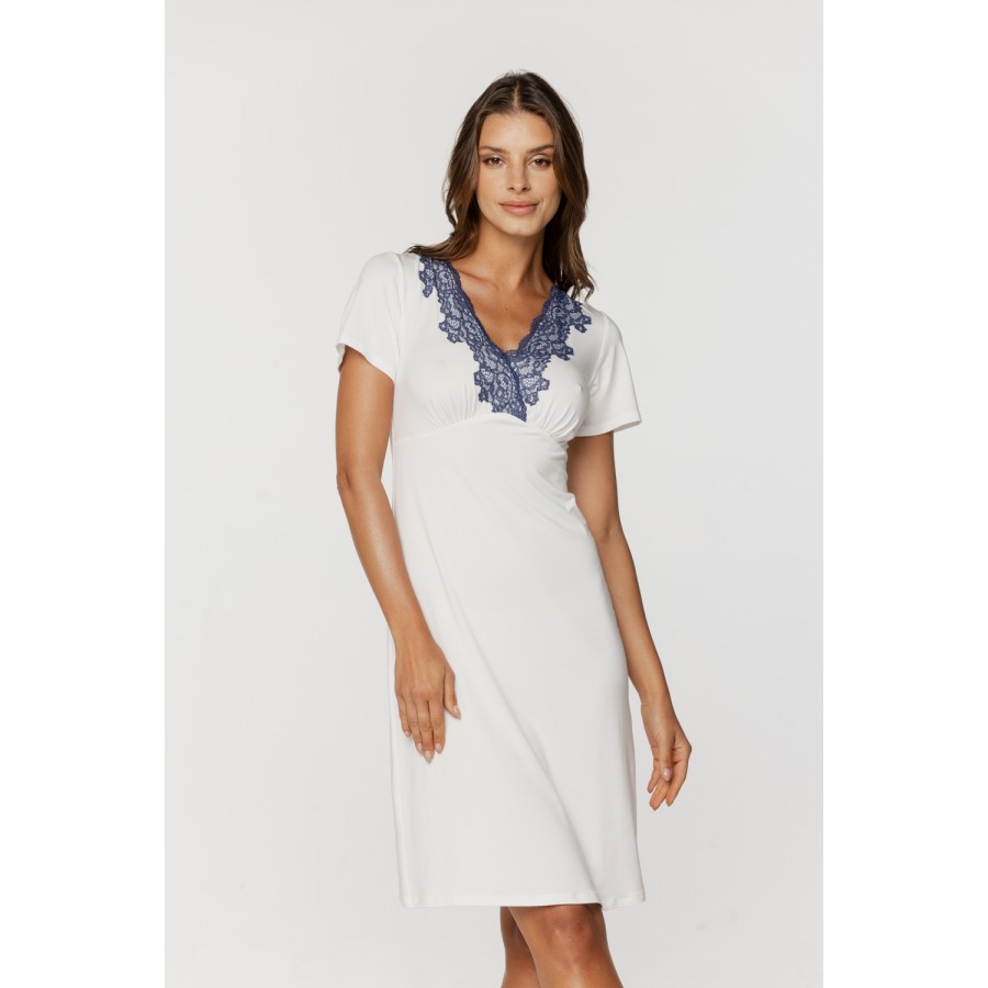 Micromodal nightdress with short sleeves and lace-trimmed chest 3 - www.coemi-lingerie.com 