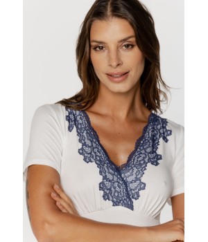 Micromodal nightdress with short sleeves and lace-trimmed chest 4 - www.coemi-lingerie.com 