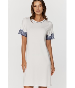 Camisón túnica micromodal azul con ribete en cuello redondo