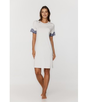 Camisón túnica micromodal blanco con bordado en manga corta