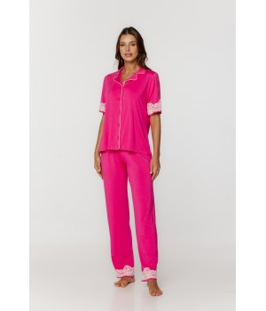 Micromodal pyjama set: top with a dentalon hem and straight-leg trousers