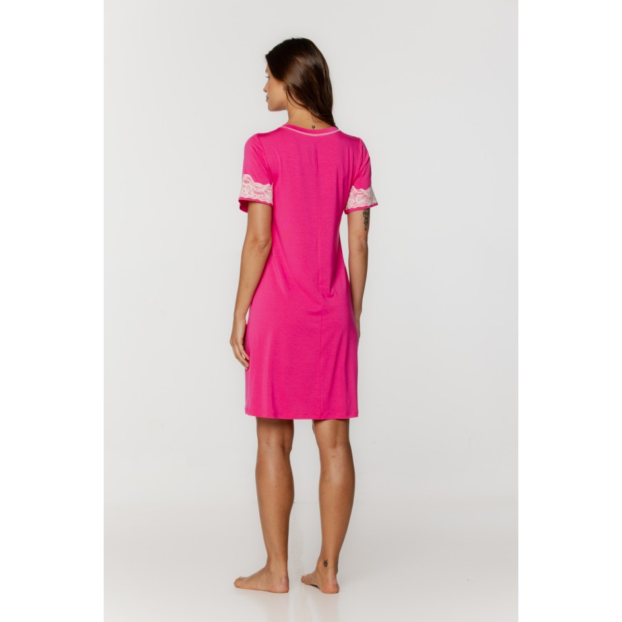 Tunic nightdress in micromodal with short sleeves adorned with lace and a round neck 2 - www.coemi-lingerie.com 