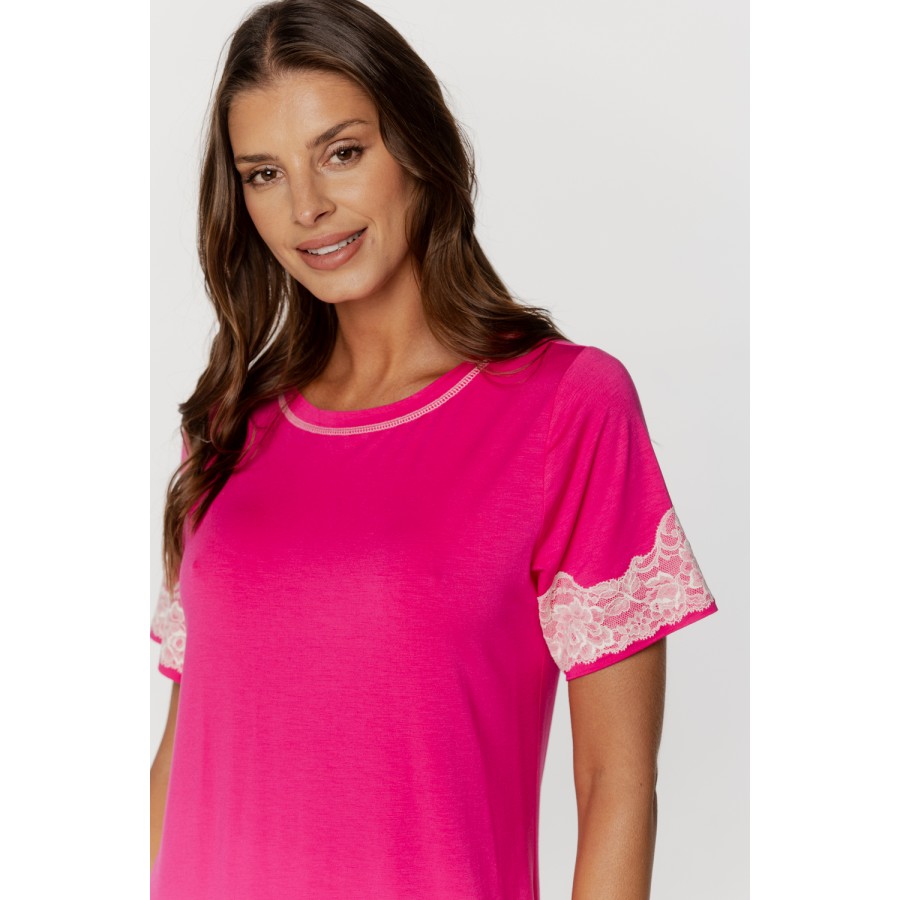 Tunika-Nachthemd aus Mikromodal mit kurzen, mit Spitze verzierten Ärmeln und Rundhalsausschnitt 3 - www.coemi-lingerie.com 
