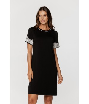 Chemise de nuit tunique en micromodal manches courtes ornées de dentelle et col rond Chemises de nuit - www.coemi-lingerie.com 